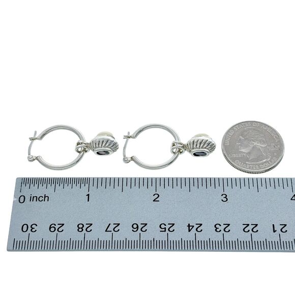 Indonesia SU Sterling Silver Purple CZ White Dangle Reversible Hoop Earrings - Picture 5 of 6